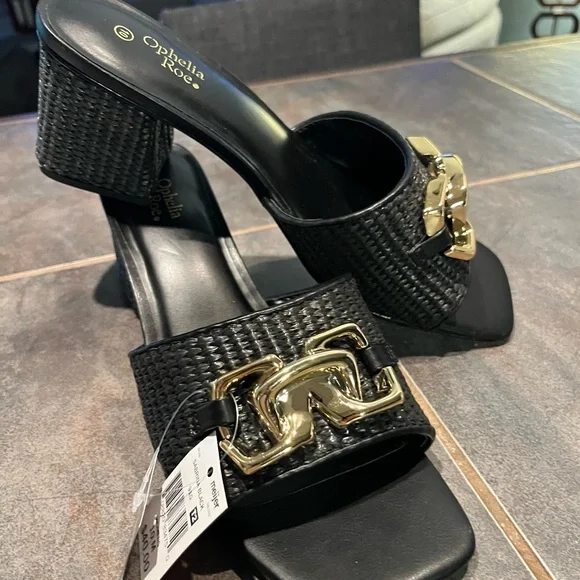 Black and Gold Women's Sandals - Picture 1 of 6